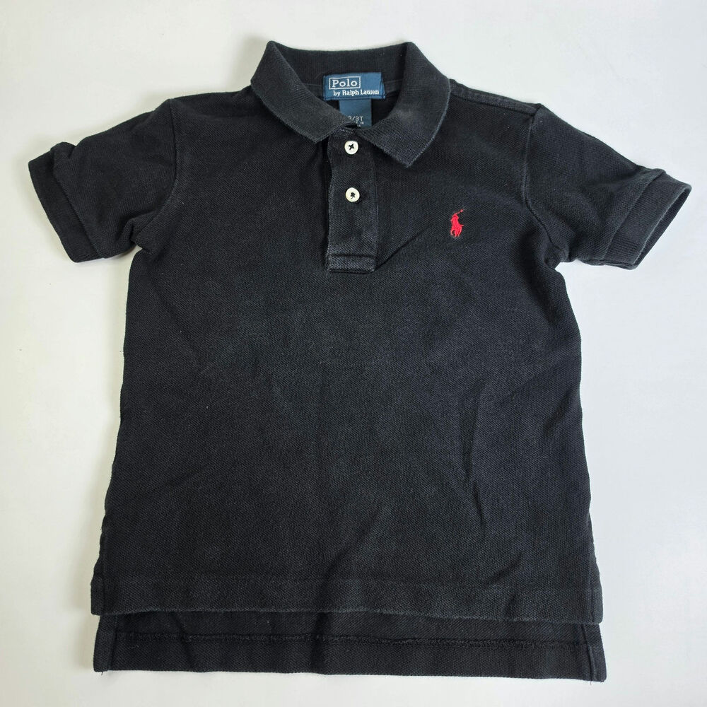 Vtg Polo Ralph Lauren Kids Boys Polo Size 3T Black Red Pony Preloved - READ